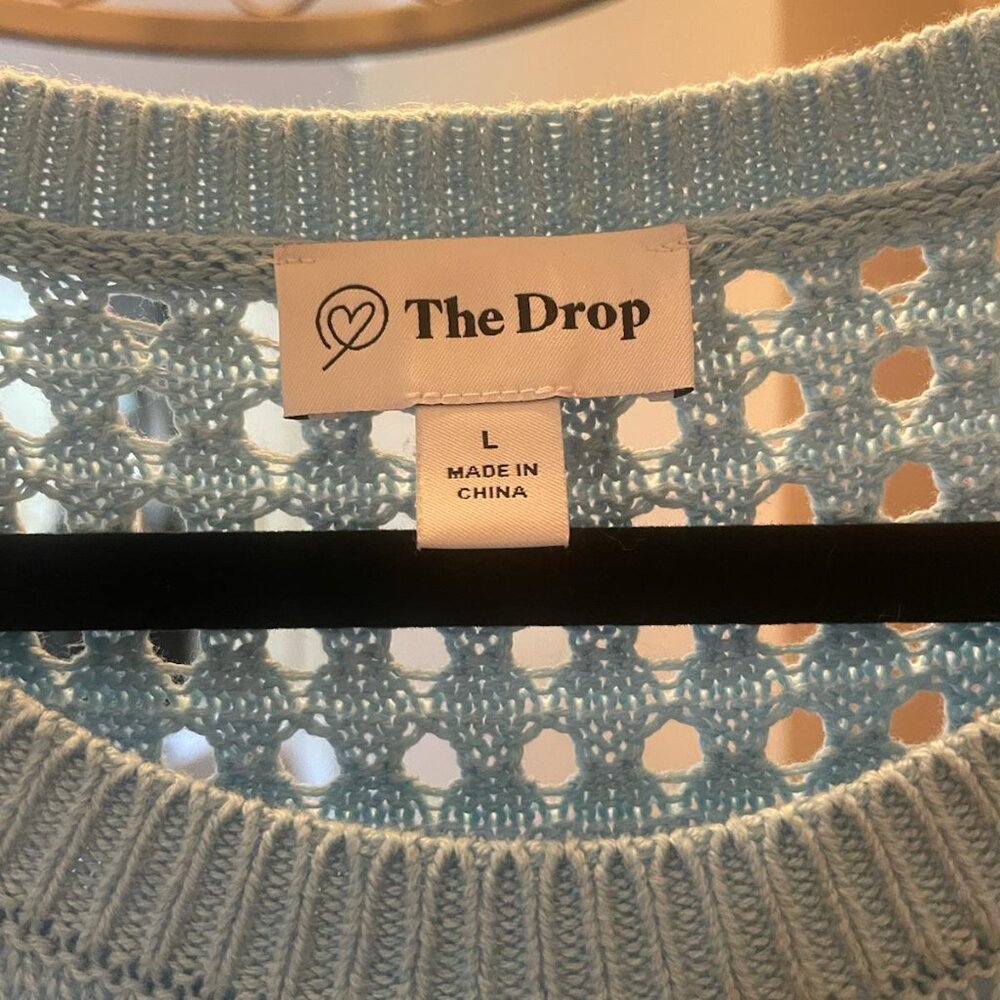 The Drop Open-Knit Maxi Sweater Dress - Light Blue, Size Large - Picture 4 of 6